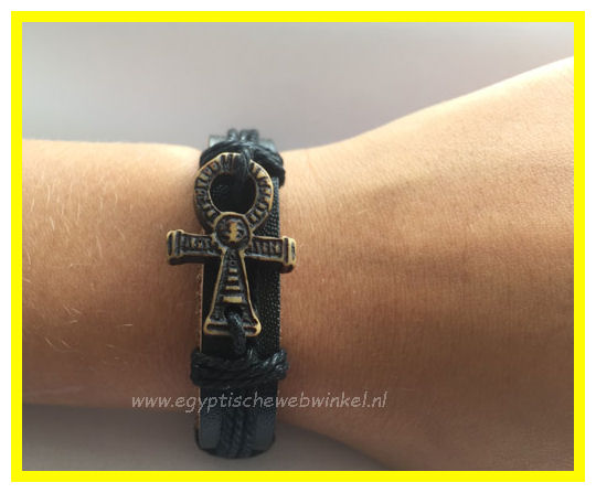 Ankh leather bracelet (Gold colored)