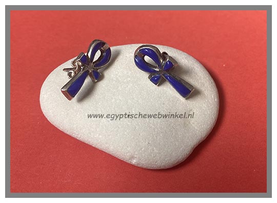 Ankh zilveren oorbellen met Lapis lazuli
