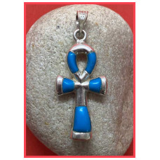 Grote Ankh zilveren hanger met turkoois
