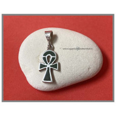 Ankh silver pendant with green coral