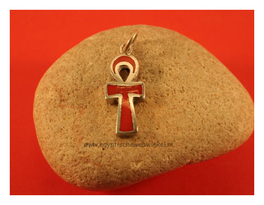 Ankh silver pendant with coral