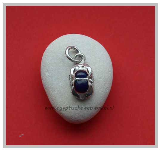Scarab silver pendant with lapis stones