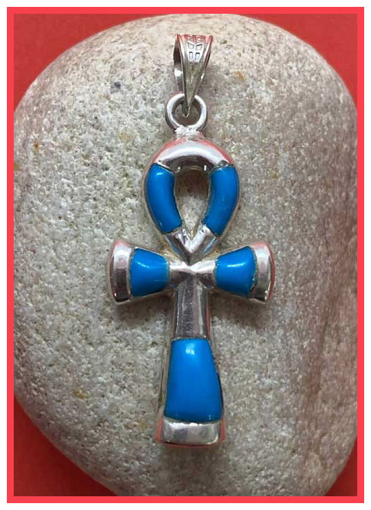 Grote Ankh zilveren hanger met turkoois