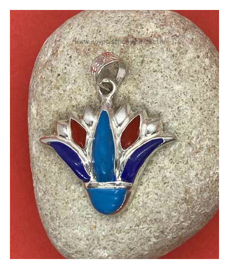 Lotus flower silver pendant with stones M