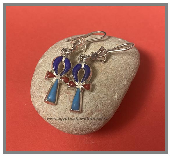 Ankh silver earrings with real stones