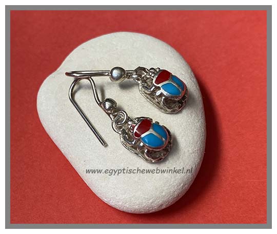 Scarab silver earrings with real stones
